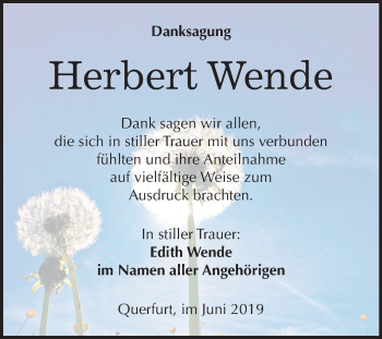 Traueranzeige von Herbert Wende von Mitteldeutsche Zeitung Merseburg/Querfurt