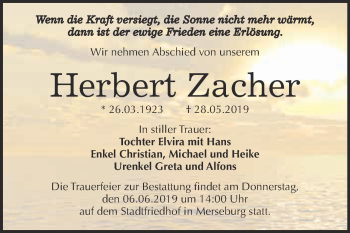 Traueranzeige von Herbert Zacher von WVG - Wochenspiegel Merseburg