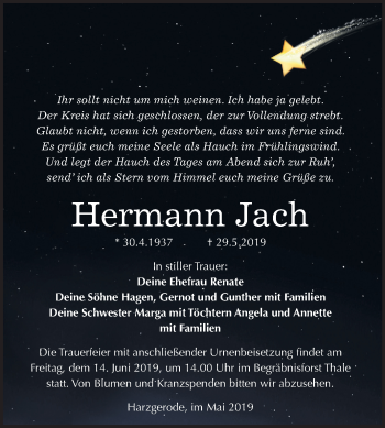Traueranzeige von Hermann Jach von Mitteldeutsche Zeitung