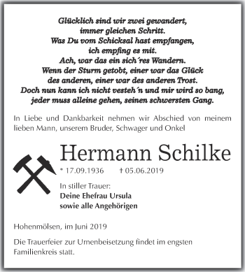 Traueranzeige von Hermann Schilke von Super Sonntag Merseburg