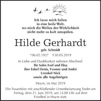Traueranzeige von Hilde Gerhardt von Super Sonntag Aschersleben
