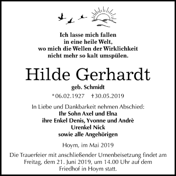Traueranzeige von Hilde Gerhardt von Mitteldeutsche Zeitung Aschersleben