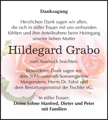Traueranzeige von Hildegard Grabo von Mitteldeutsche Zeitung