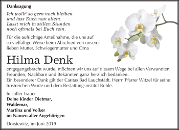 Traueranzeige von Hilma Denk von Mitteldeutsche Zeitung