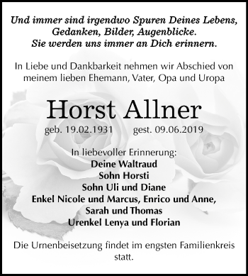 Traueranzeige von Horst Allner von Mitteldeutsche Zeitung