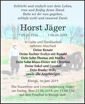 Traueranzeige von Horst Jäger von Mitteldeutsche Zeitung