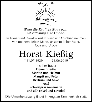 Traueranzeige von Horst Kießig von Mitteldeutsche Zeitung