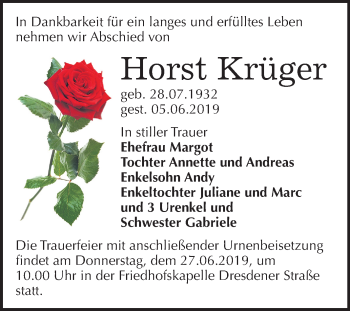 Traueranzeige von Horst Krüger von Mitteldeutsche Zeitung