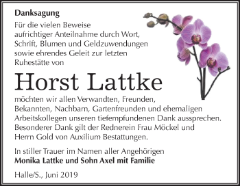 Traueranzeige von Horst Lattke von Mitteldeutsche Zeitung Halle/Saalkreis