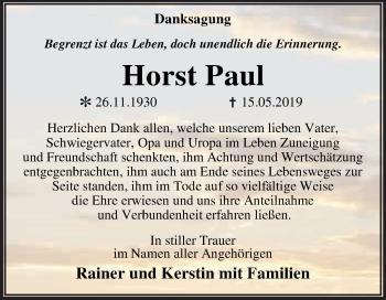 Traueranzeige von Horst Paul von WVG - Wochenspiegel Dessau / Köthen