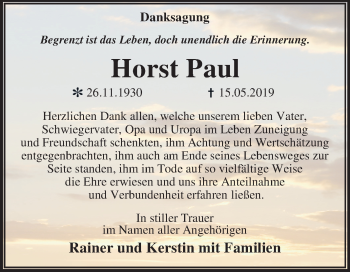 Traueranzeige von Horst Paul von Mitteldeutsche Zeitung Dessau-Roßlau