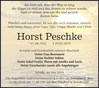 Traueranzeige von Horst Peschke von Mitteldeutsche Zeitung