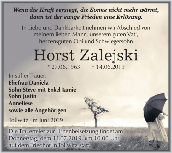 Traueranzeige von Horst Zalejski von Mitteldeutsche Zeitung Merseburg/Querfurt