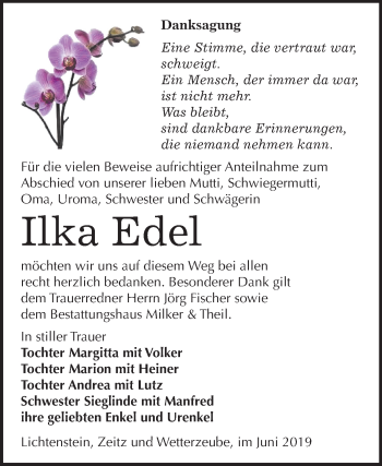 Traueranzeige von Ilka Edel von Mitteldeutsche Zeitung Zeitz