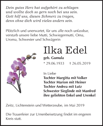 Traueranzeige von Ilka Edel von Mitteldeutsche Zeitung Zeitz