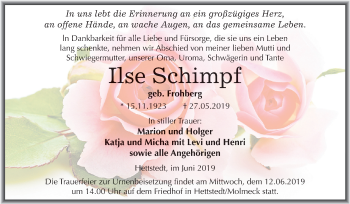 Traueranzeige von Ilse Schimpf von Mitteldeutsche Zeitung