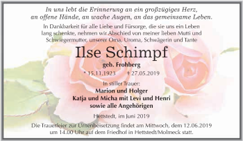 Traueranzeige von Ilse Schimpf von Super Sonntag SGH Mansf. Land