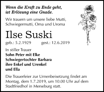 Traueranzeige von Ilse Suski von Mitteldeutsche Zeitung