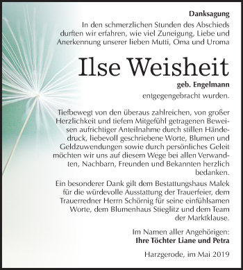 Traueranzeige von Ilse Weisheit von Mitteldeutsche Zeitung