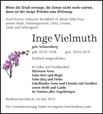 Traueranzeige von Inge Vielmuth von Mitteldeutsche Zeitung Merseburg/Querfurt