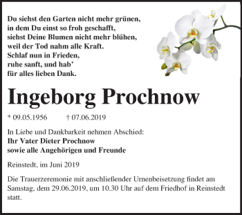 Traueranzeige von Ingeborg Prochnow von Mitteldeutsche Zeitung Quedlinburg