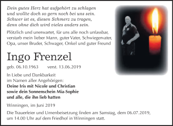Traueranzeige von Ingo Frenzel von Super Sonntag Aschersleben