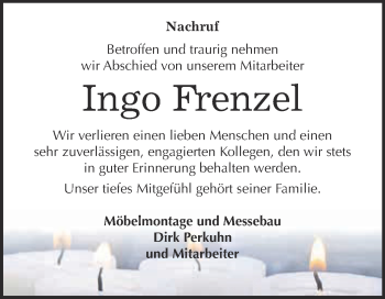 Traueranzeige von Ingo Frenzel von Super Sonntag Bernburg