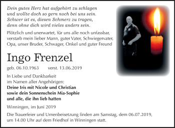 Traueranzeige von Ingo Frenzel von Mitteldeutsche Zeitung Aschersleben