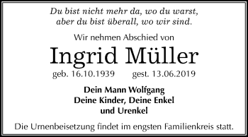 Traueranzeige von Ingrid Müller von Mitteldeutsche Zeitung