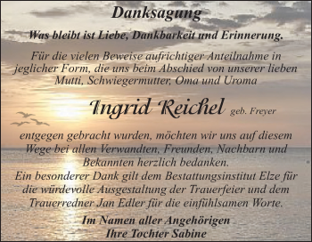 Traueranzeige von Ingrid Reichel von Mitteldeutsche Zeitung Dessau-Roßlau