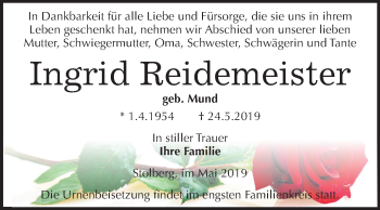 Traueranzeige von Ingrid Reidemeister von Mitteldeutsche Zeitung