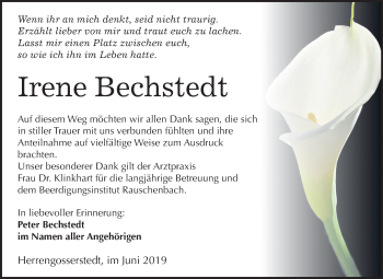 Traueranzeige von Irene Bechstedt von Mitteldeutsche Zeitung