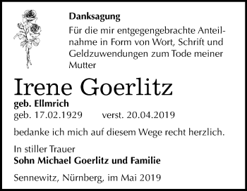 Traueranzeige von Irene Goerlitz von Mitteldeutsche Zeitung Halle/Saalkreis