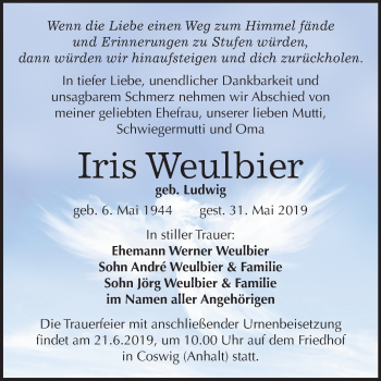 Traueranzeige von Iris Weulbier von Mitteldeutsche Zeitung