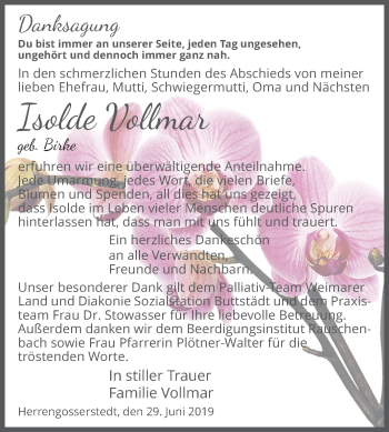 Traueranzeige von Isolde Vollmar von Mitteldeutsche Zeitung
