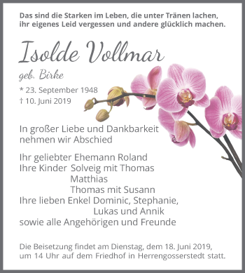 Traueranzeige von Isolde Vollmar von Mitteldeutsche Zeitung
