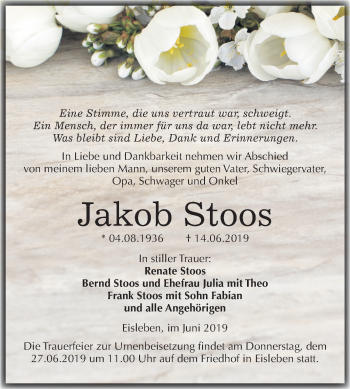 Traueranzeige von Jakob Stoos von Mitteldeutsche Zeitung