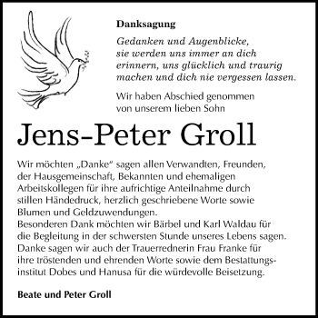 Traueranzeige von Jens-Peter Groll von Mitteldeutsche Zeitung Bernburg