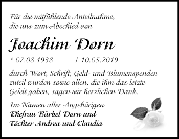 Traueranzeige von Joachim Dorn von Mitteldeutsche Zeitung Dessau-Roßlau