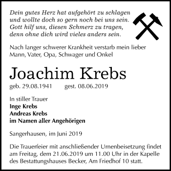Traueranzeige von Joachim Krebs von Mitteldeutsche Zeitung