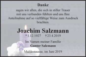 Traueranzeige von Joachim Salzmann von WVG - Wochenspiegel Bitterfeld