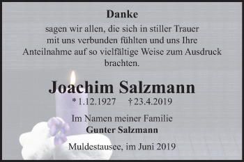 Traueranzeige von Joachim Salzmann von Mitteldeutsche Zeitung Bitterfeld