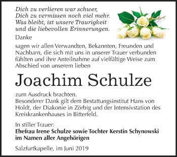 Traueranzeige von Joachim Schulze von Mitteldeutsche Zeitung