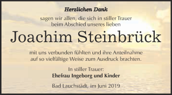 Traueranzeige von Joachim Steinbrück von WVG - Wochenspiegel Merseburg