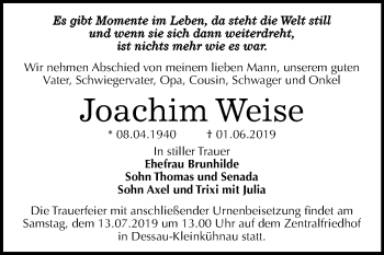 Traueranzeige von Joachim Weise von Mitteldeutsche Zeitung