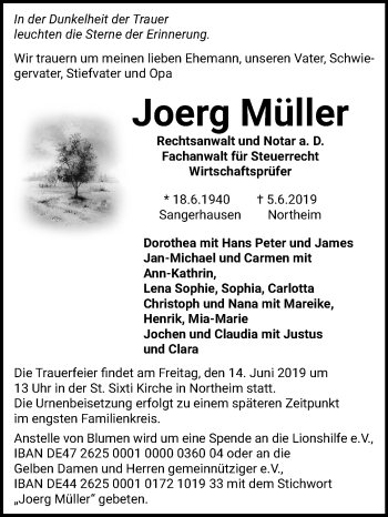 Traueranzeige von Joerg Müller von Mitteldeutsche Zeitung Sangerhausen