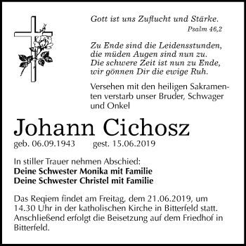 Traueranzeige von Johann Cichosz von Mitteldeutsche Zeitung Bitterfeld