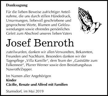 Traueranzeige von Josef Benroth von Mitteldeutsche Zeitung Bitterfeld