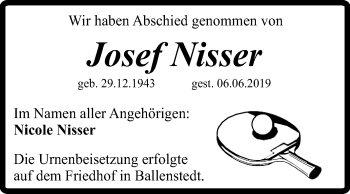 Traueranzeige von Josef Nisser von Super Sonntag Quedlinburg