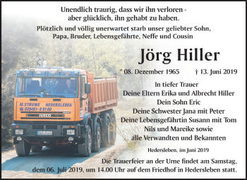 Traueranzeige von Jörg Hiller von Mitteldeutsche Zeitung Quedlinburg